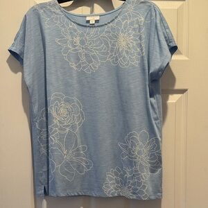 J. Jill Blue Floral Short Sleeve Tee